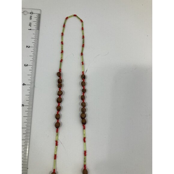 Vintage Monkey Pod Beaded Womens Boho 26 In Necklace 70s Red And Green - Picture 7 of 7